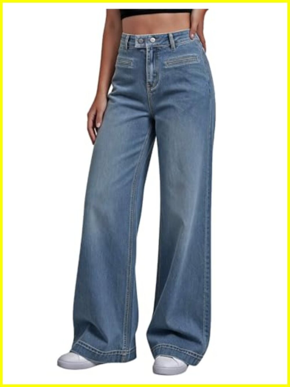 Women's Baggy Wide Leg Mid Rise Straight Denim Jeans White Cotton 2026 Trendy